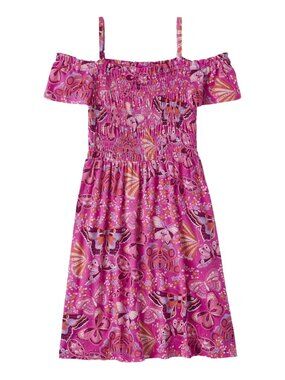 Pink Butterfly Print Cold Shoulder Dress Girls L 10/12